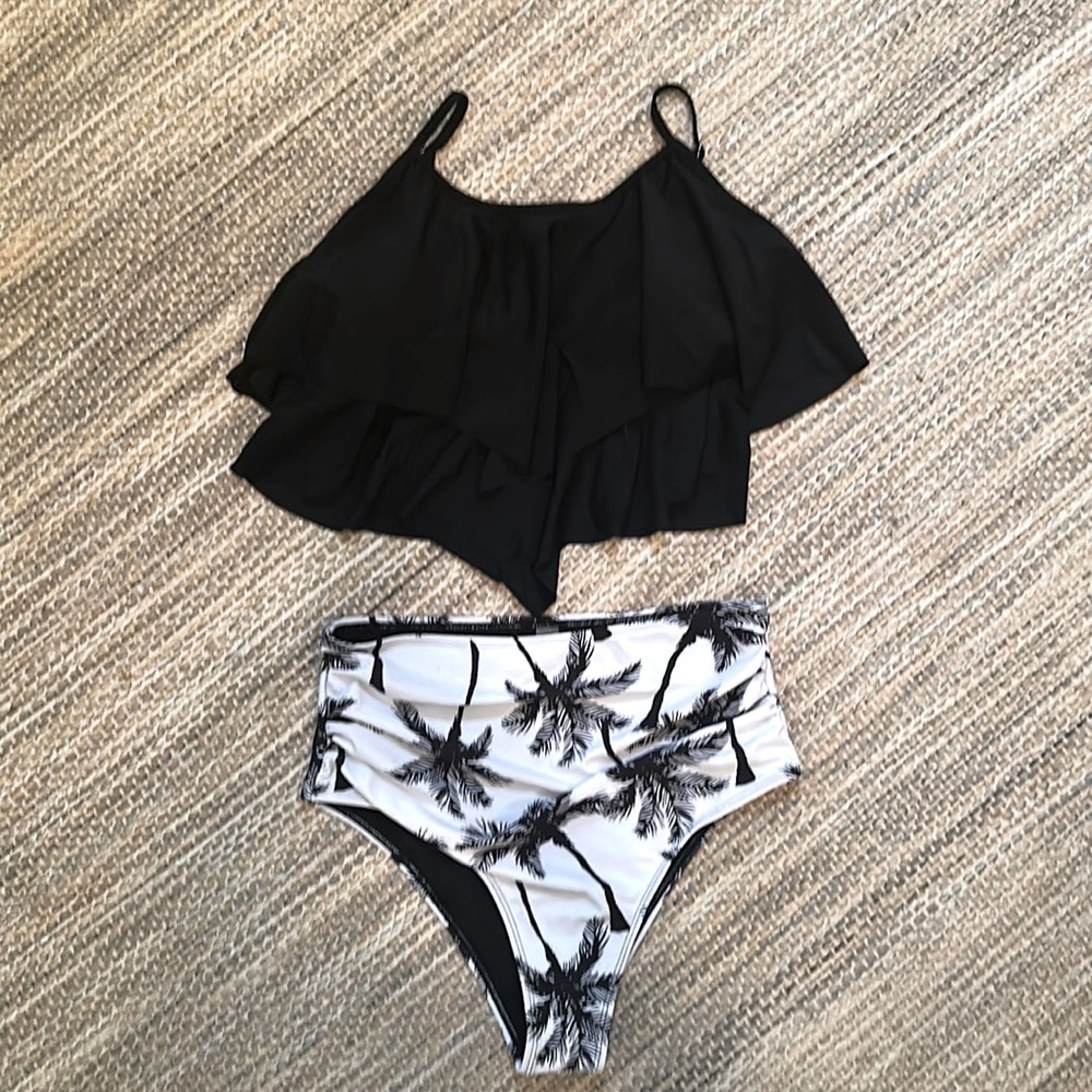Ruffle swim top with high waist bottom